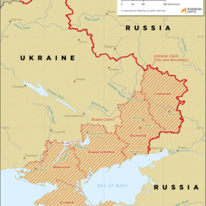 Map showing the land boundary between Russia and Ukraine