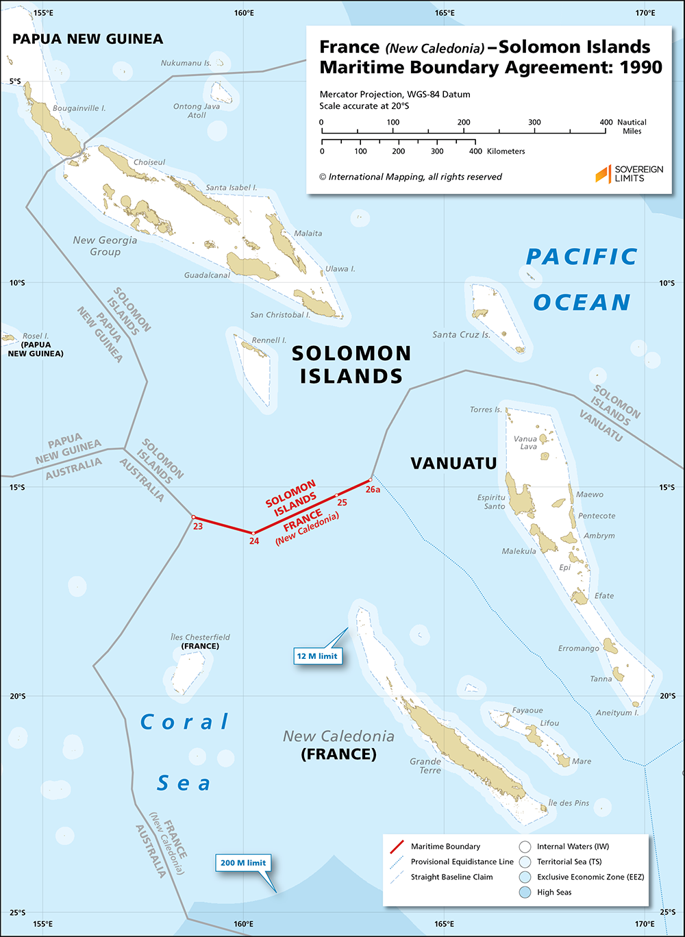 Map showing the maritime boundary between France and Solomon Islands