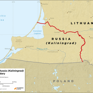 Map showing the land boundary between Lithuania and Russia