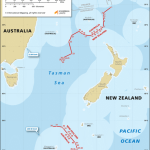 Map showing the maritime boundary between Australia and New Zealand