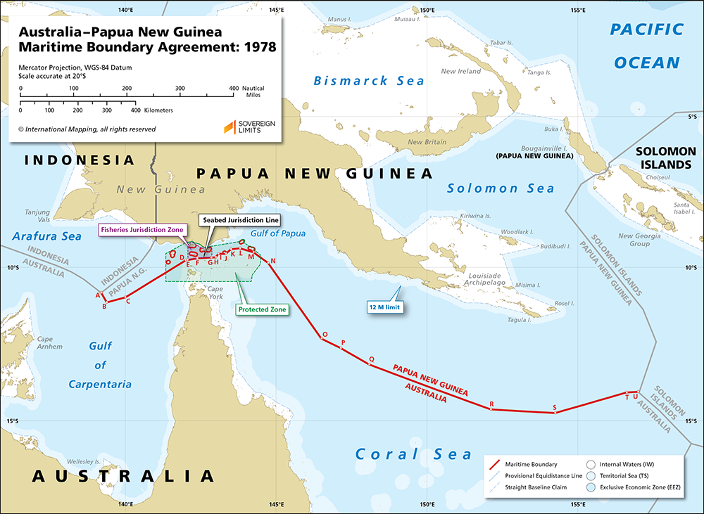 Map showing the maritime boundary between Australia and Papua New Guinea