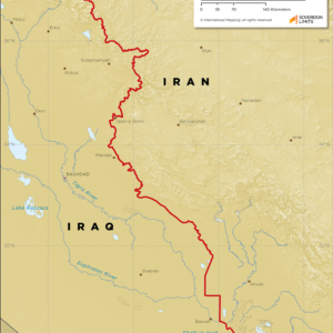 Map showing the land boundary between Iran and Iraq