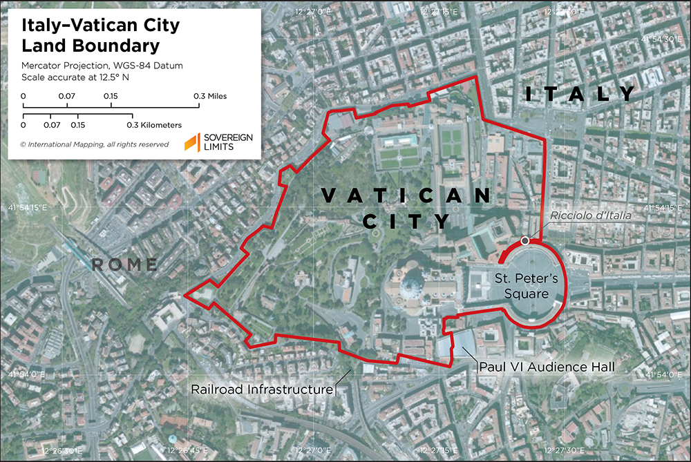 Map showing the land boundary between Italy and Vatican City
