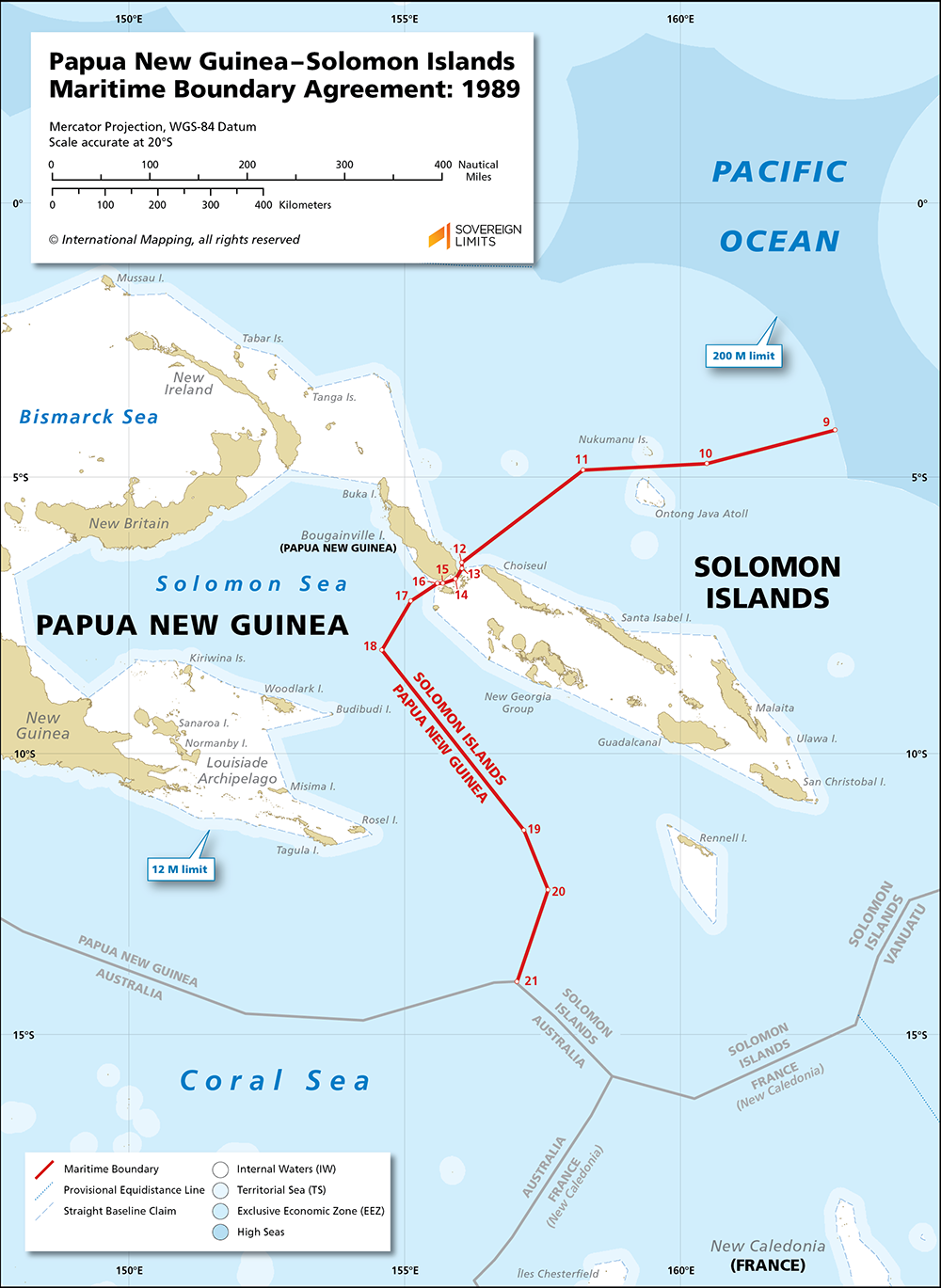 Map showing the maritime boundary between Papua New Guinea and Solomon Islands
